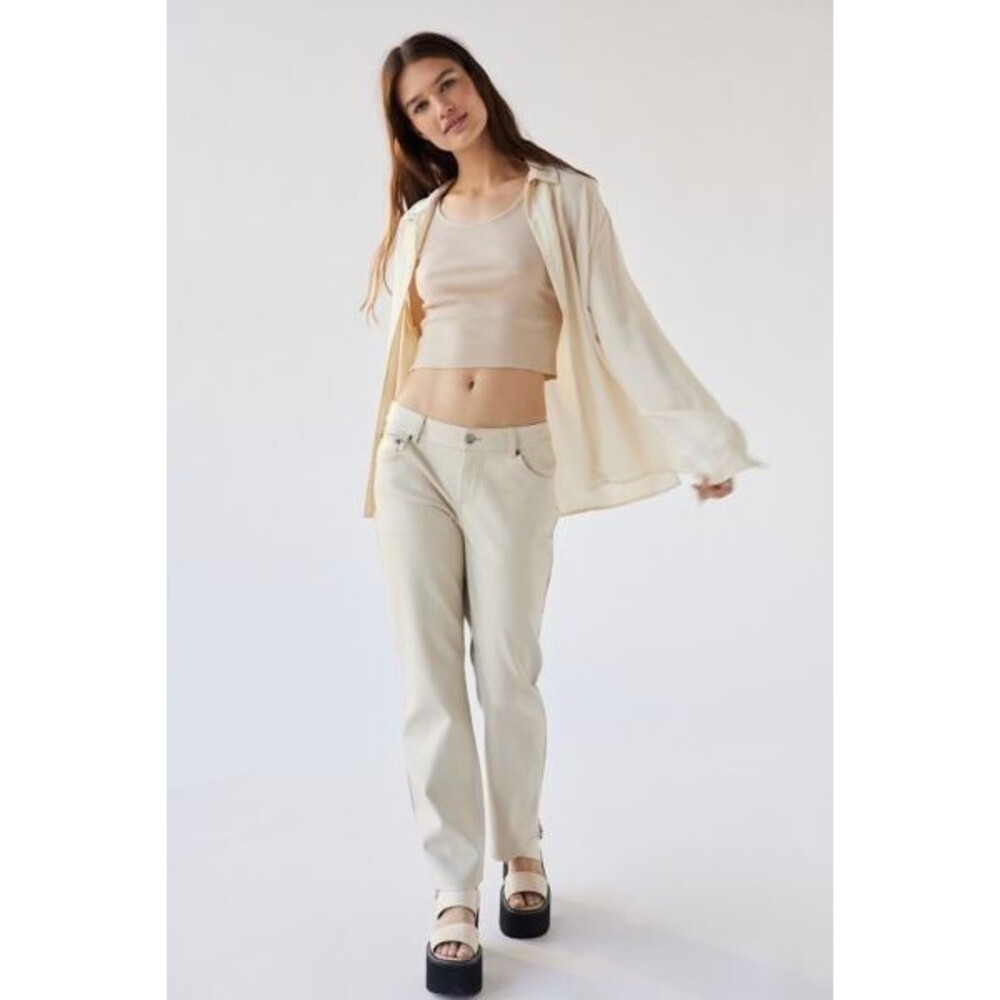 Urban Outfitters Size 30 Faux Leather Low Rise Cowboy Pants Straight Ivory NWOT